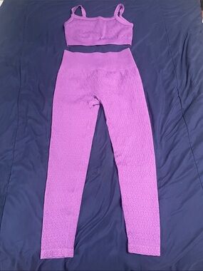 Joy Lab Seamless Purple Active Set - Ribbed Sports Bra & High-Waist Leggings